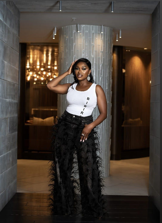 BLACK FEATHERED JEANS - Bibirẹ̀
