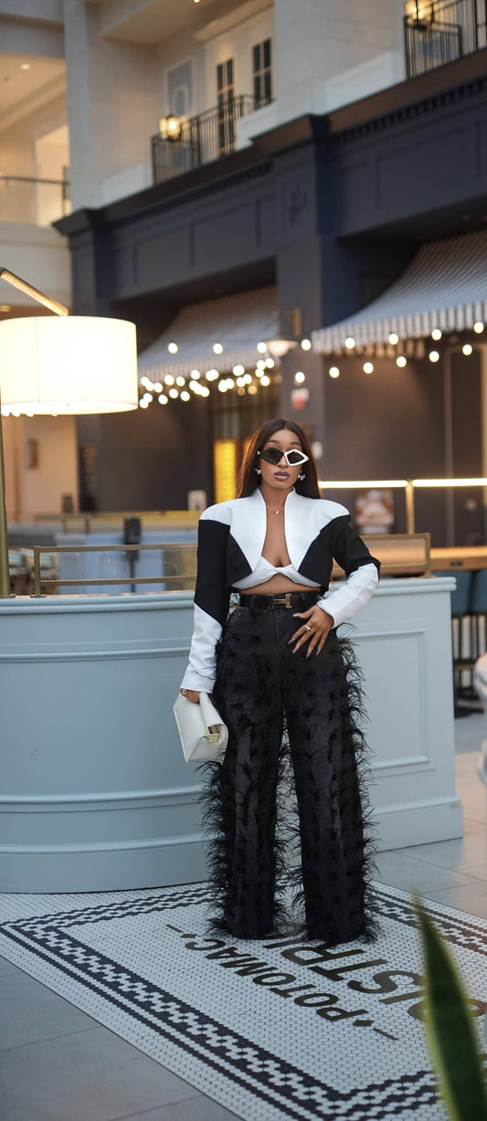 BLACK FEATHERED JEANS - Bibirẹ̀