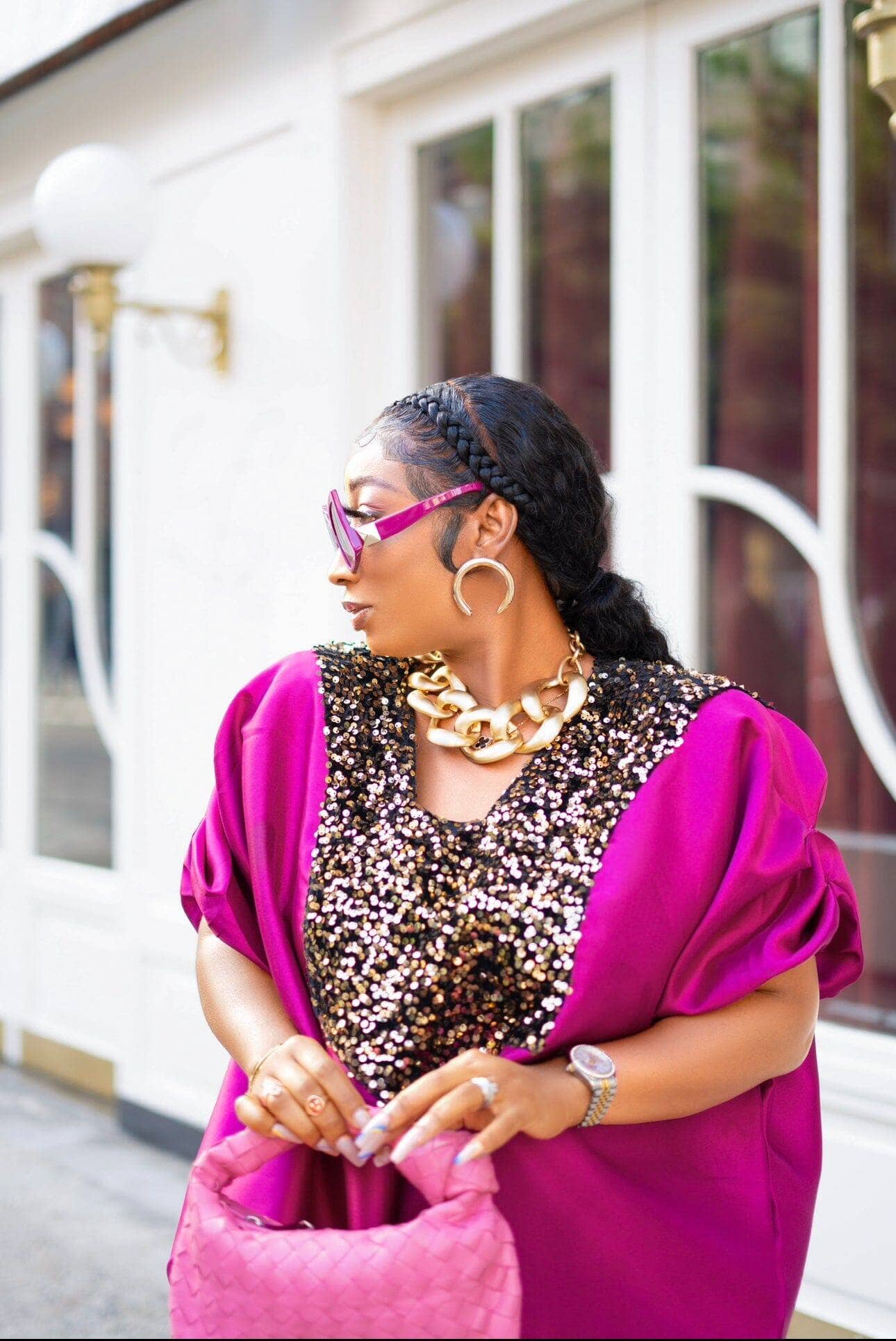 Buga Boubou dress (hot pink)- African maxi dress with Silk fabric