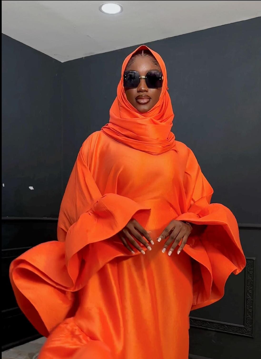Flako Orange Dress With Ruffles Boubou (For Kids)