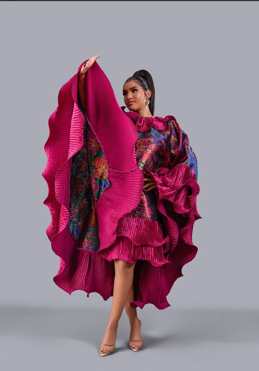 Kai Short Boubou Brocade frill Dress (pink) - Bibirẹ̀