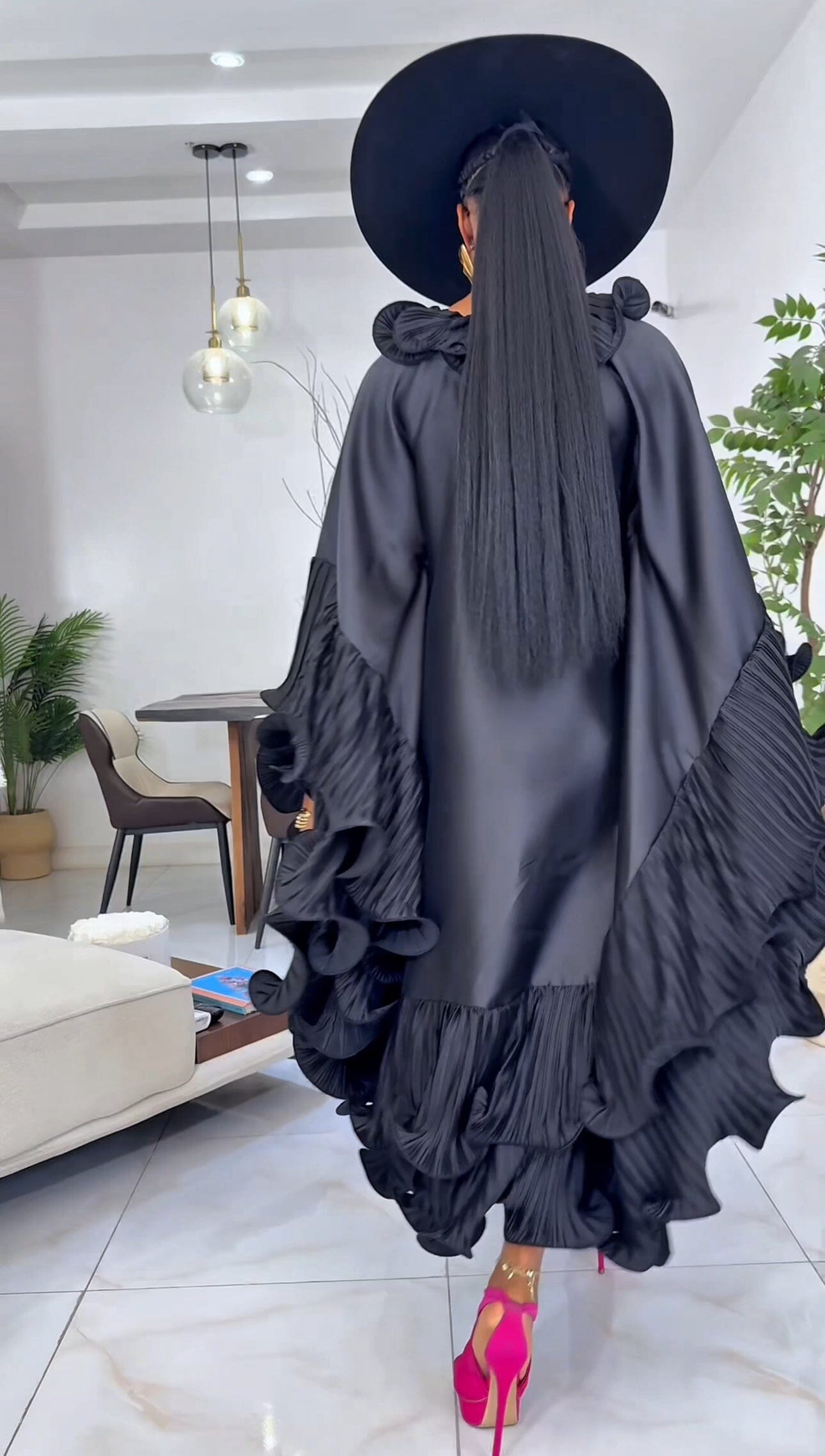 Kai Short Boubou silk frill Dress (black)