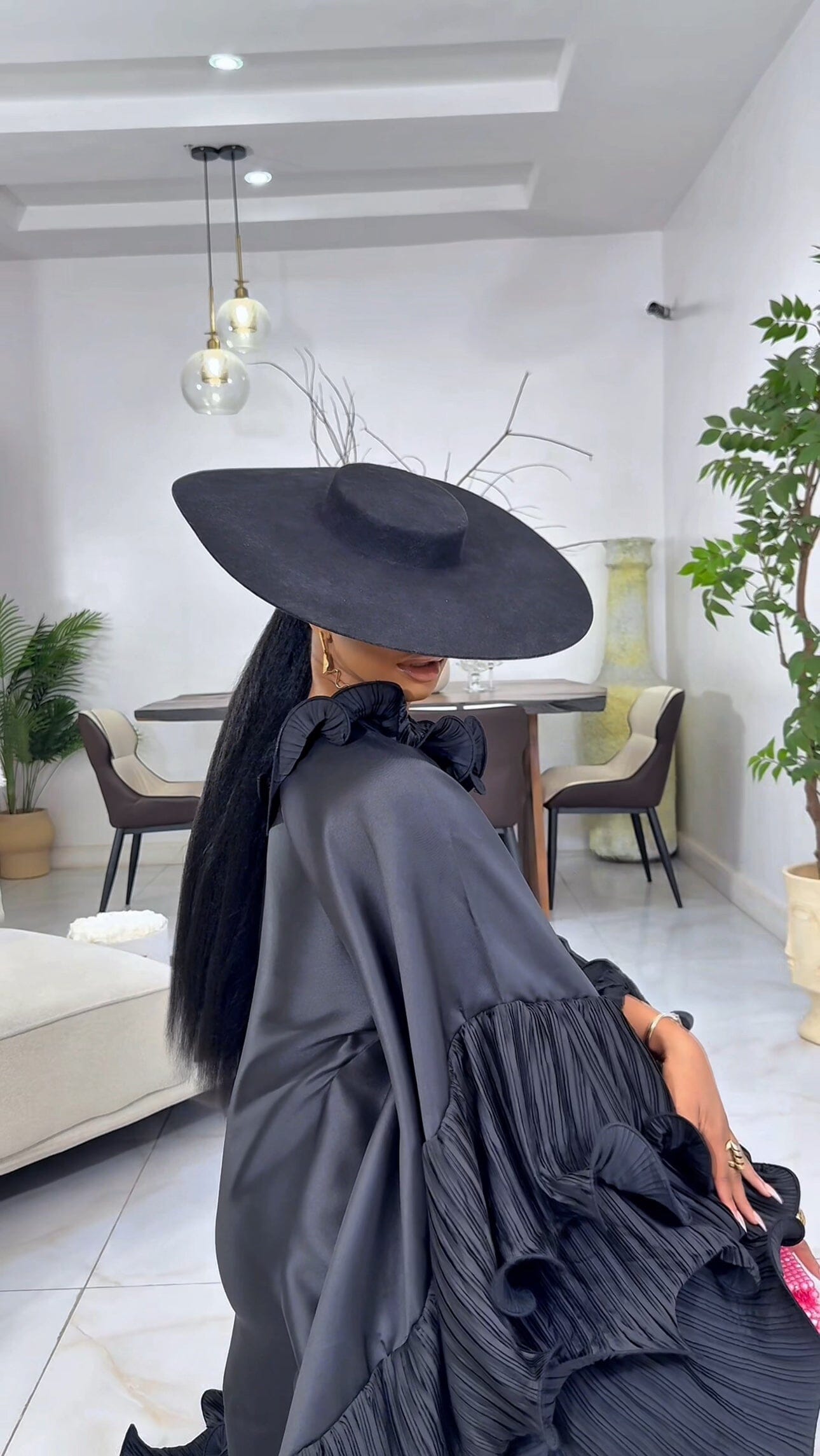 Kai Short Boubou silk frill Dress (black)