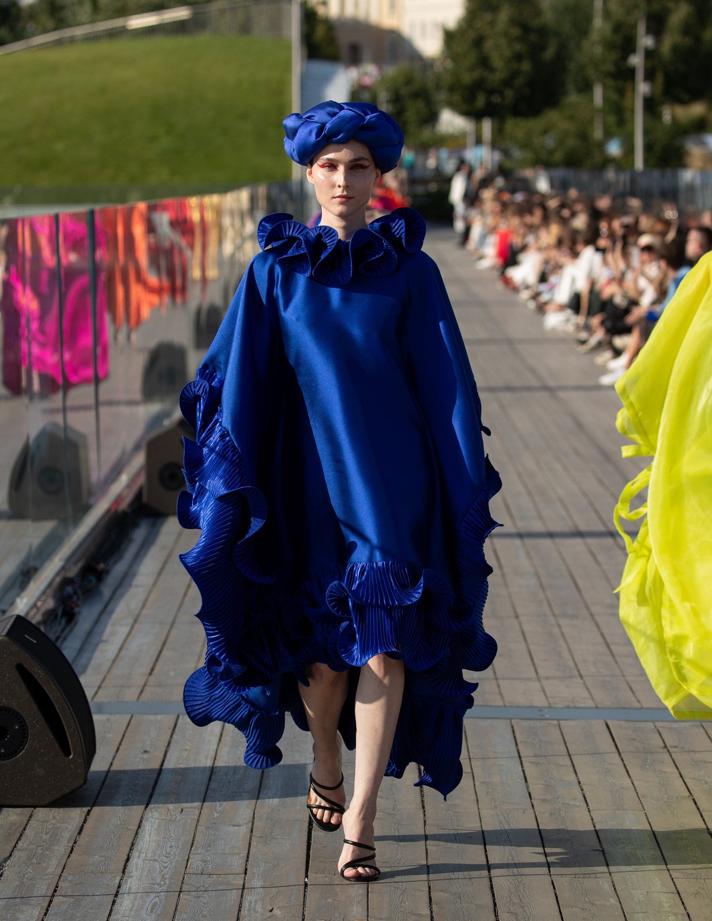 Kai Short Boubou silk frill Dress (blue)