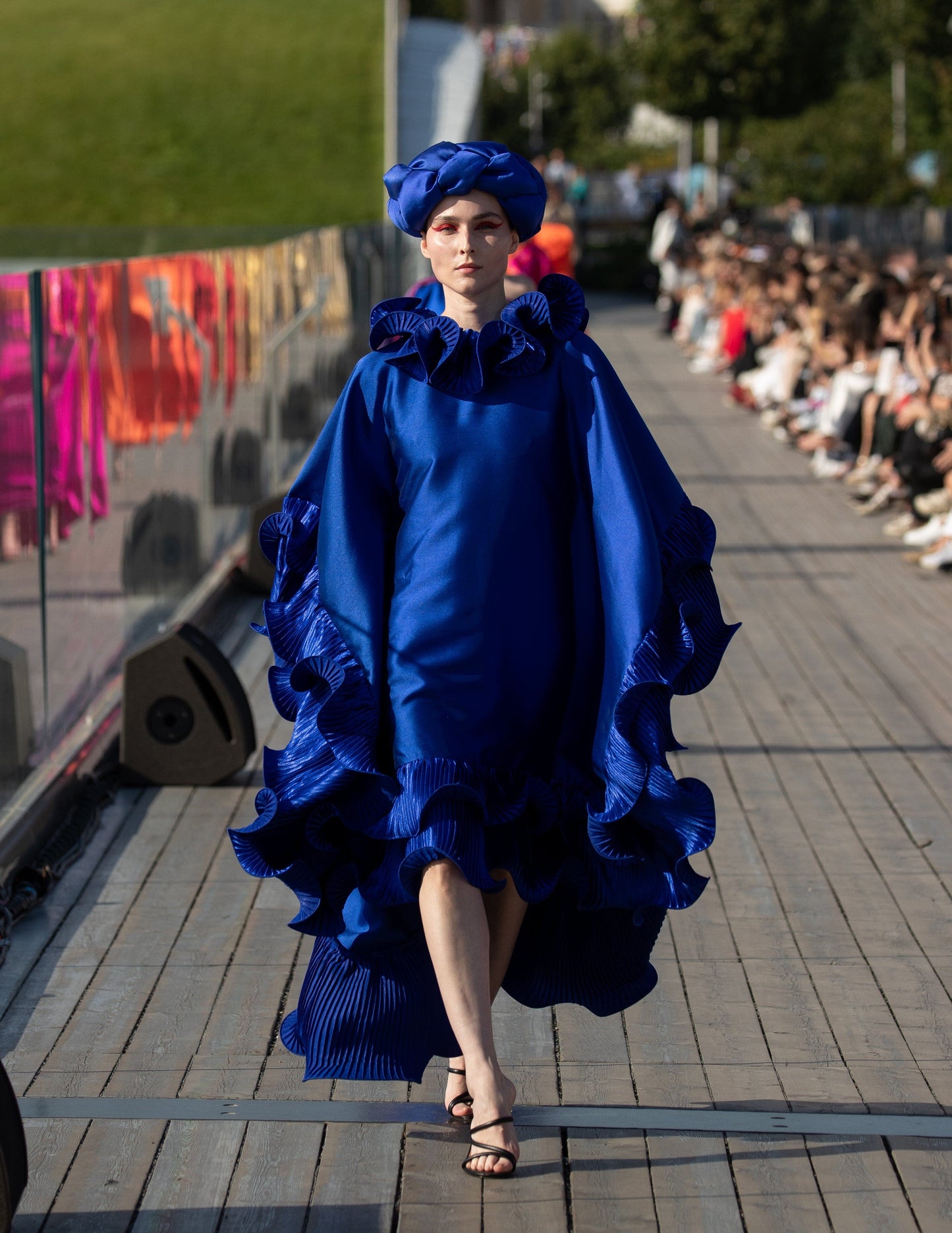 Kai Short Boubou silk frill Dress (blue)