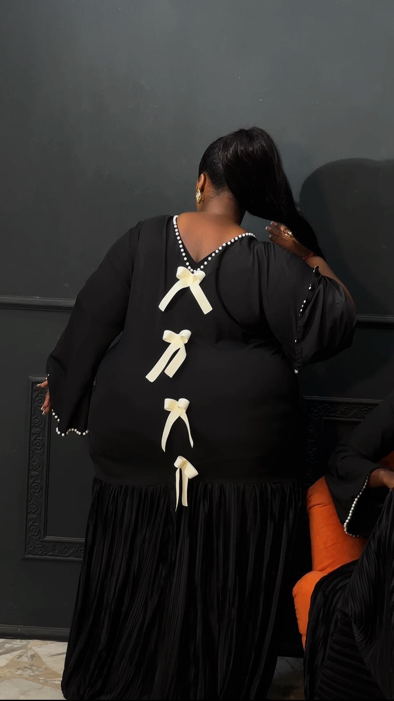 Laho Pearl Long Pleated Bow Boubou Dress