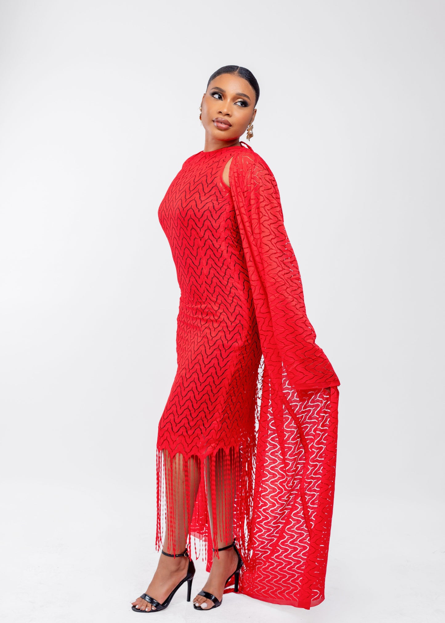 Monalisa - 2 piece kimono and fitted fringe lace dress