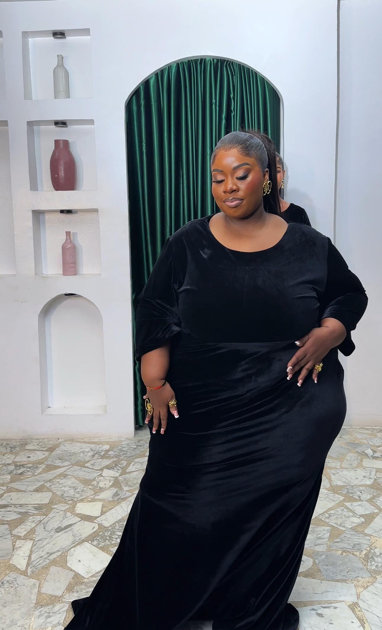 Moro long black velvet dress