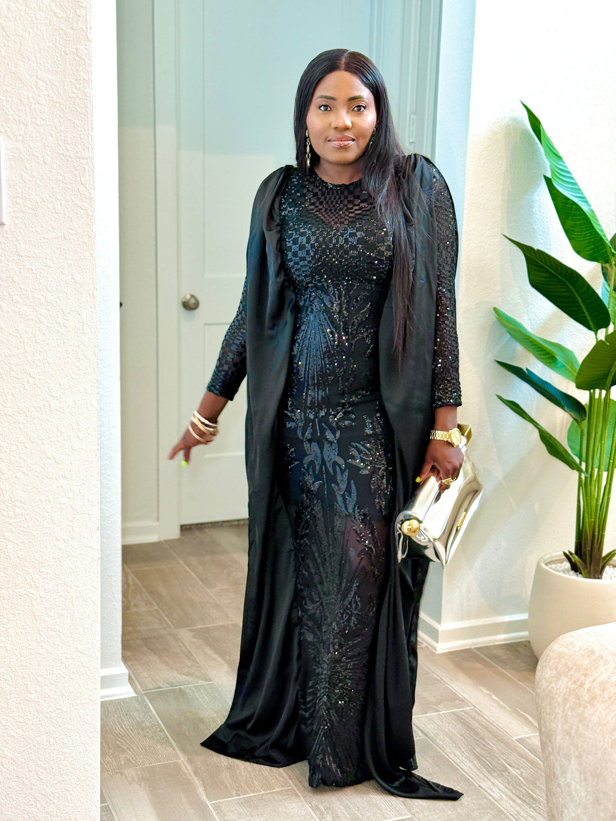 Obimo Sequin Black Maxi Dress