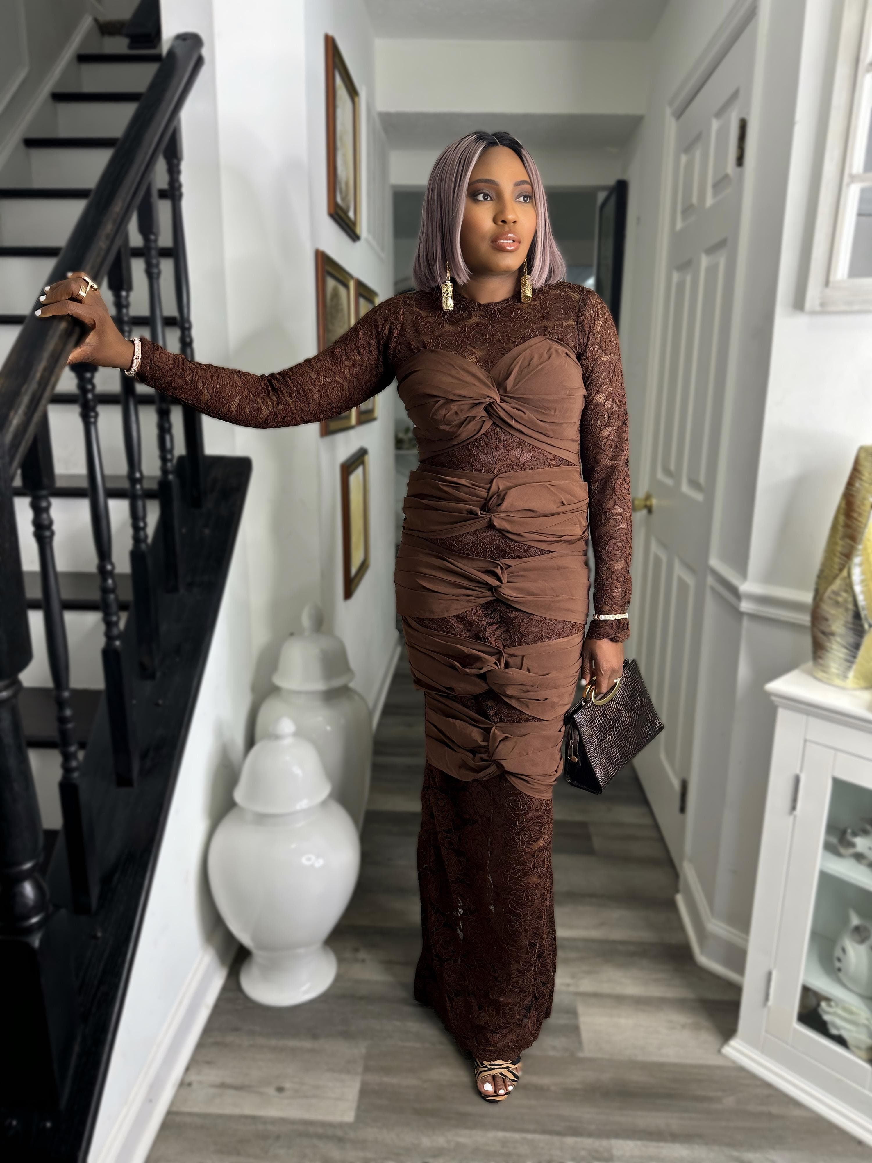 brown pencil dress Miss Candyfloss Victorie Dora 40's Pencil Dress Brown