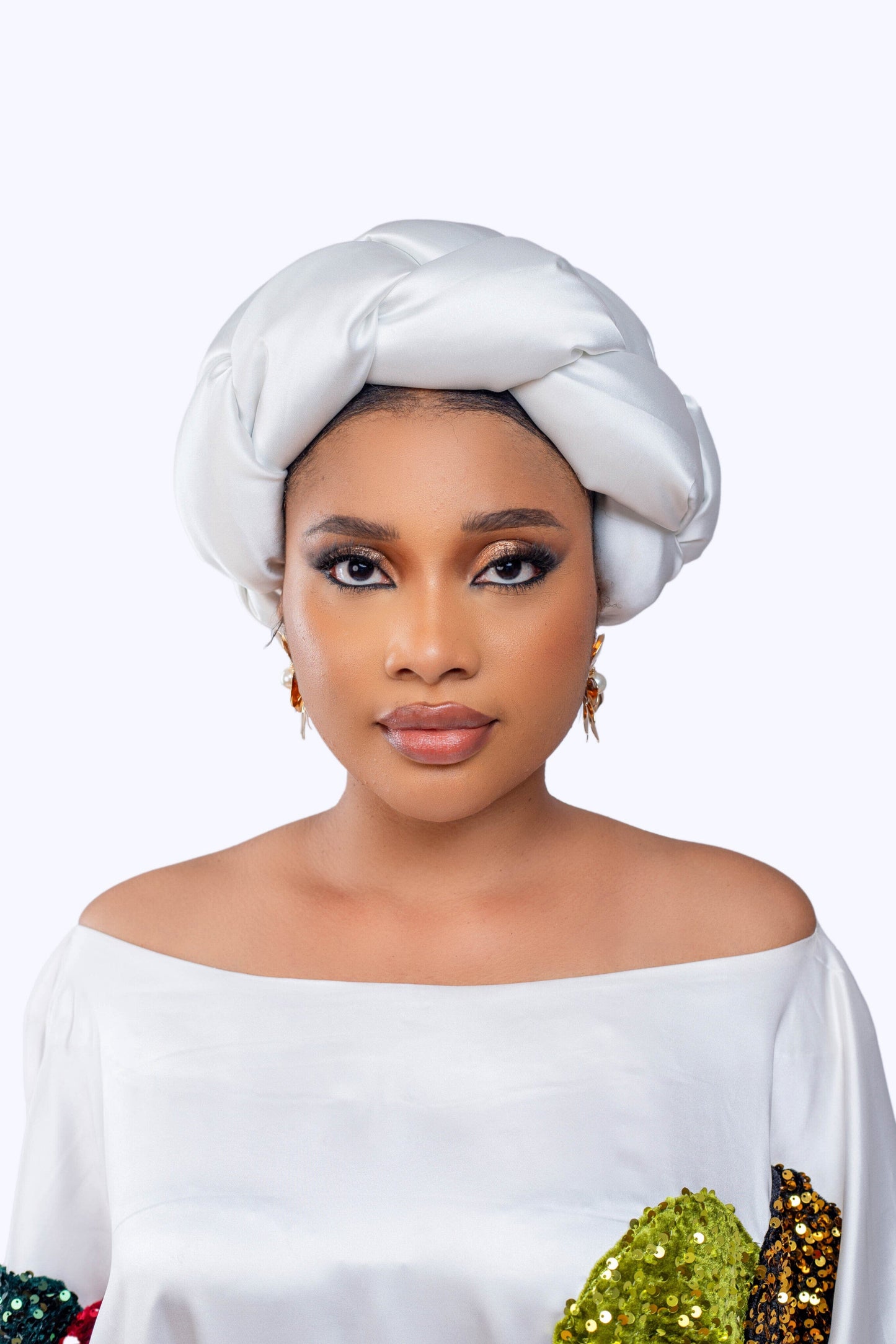 Omoge Silk Twist(White) -Women's African Cap
