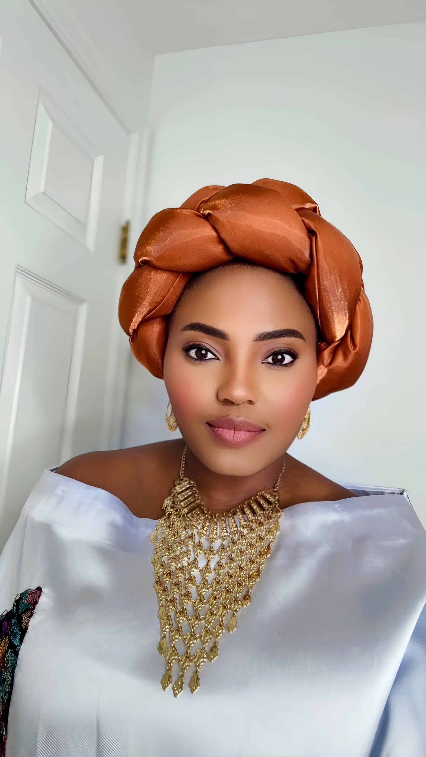 Omoge Twist Silk Cap (brown)- Women's African Cap