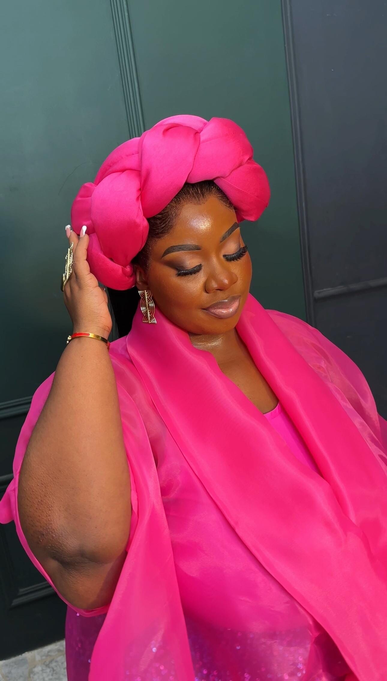 Omoge Twist Silk Cap (pink)- Women's African Cap