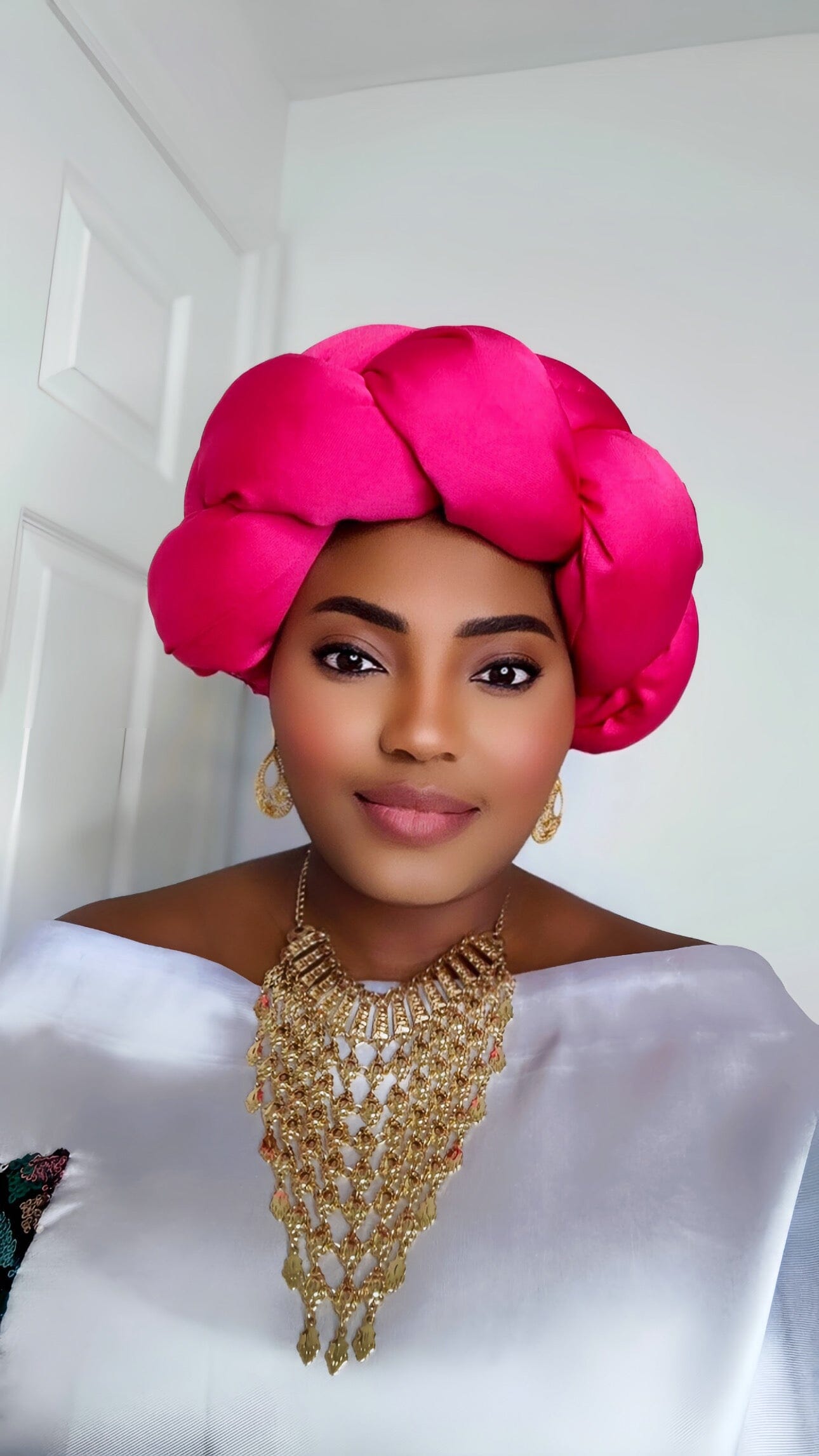 Omoge Twist Silk Cap (pink)- Women's African Cap