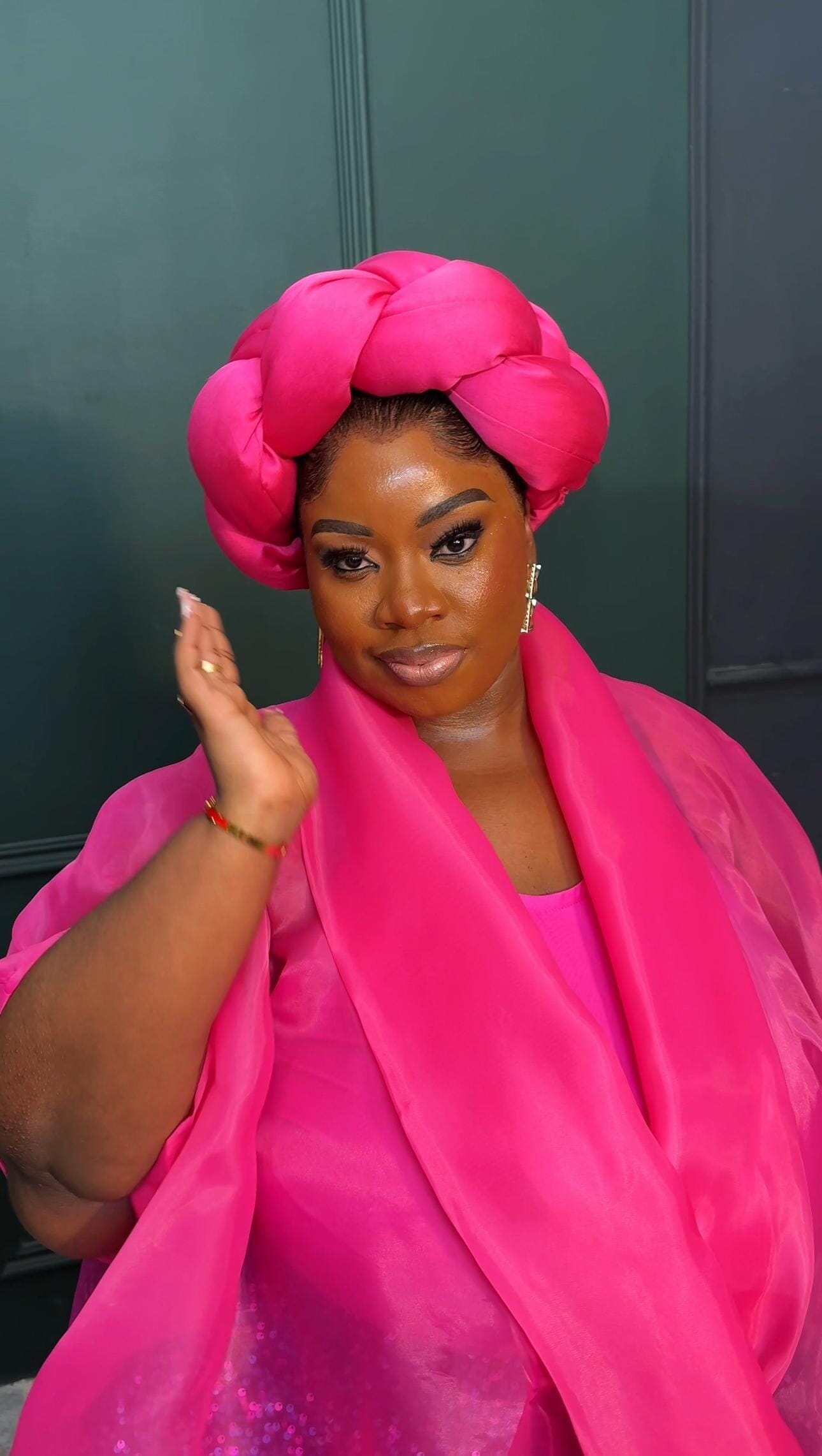 Omoge Twist Silk Cap (pink)- Women's African Cap