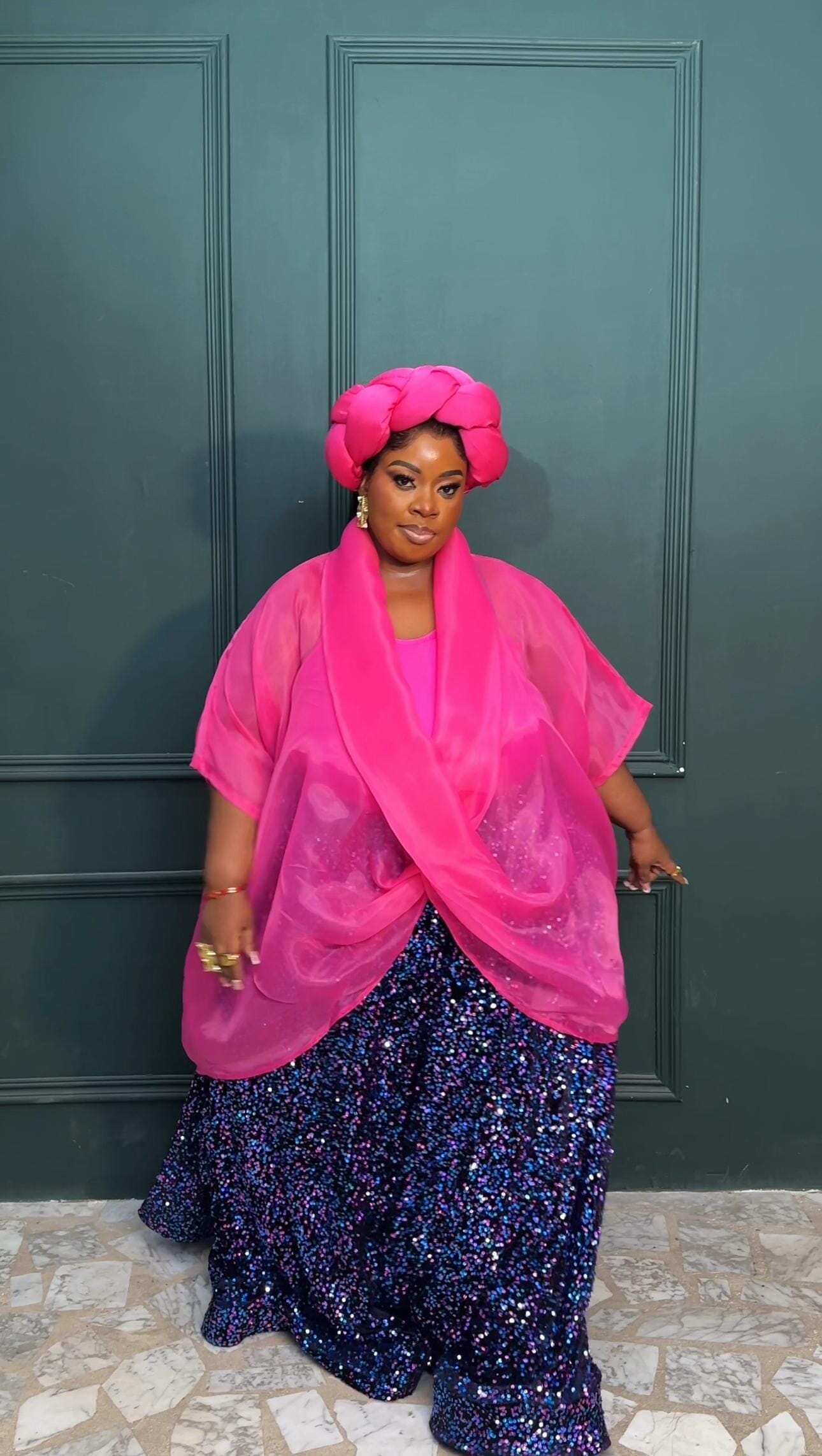 Omoge Twist Silk Cap (pink)- Women's African Cap