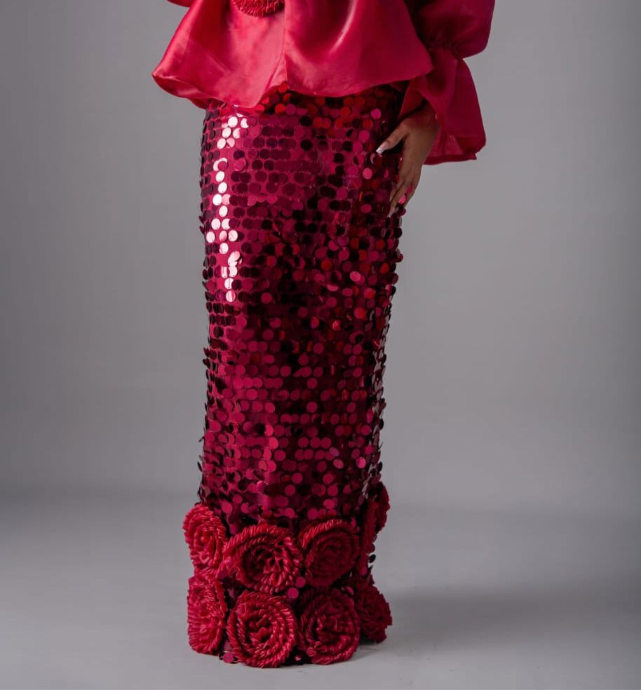 Rose long Pencil Sequin Skirt