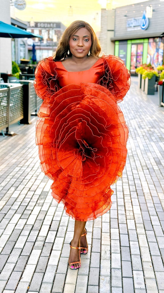 Rosette Three Quarter Pencil Dress (burnt orange)