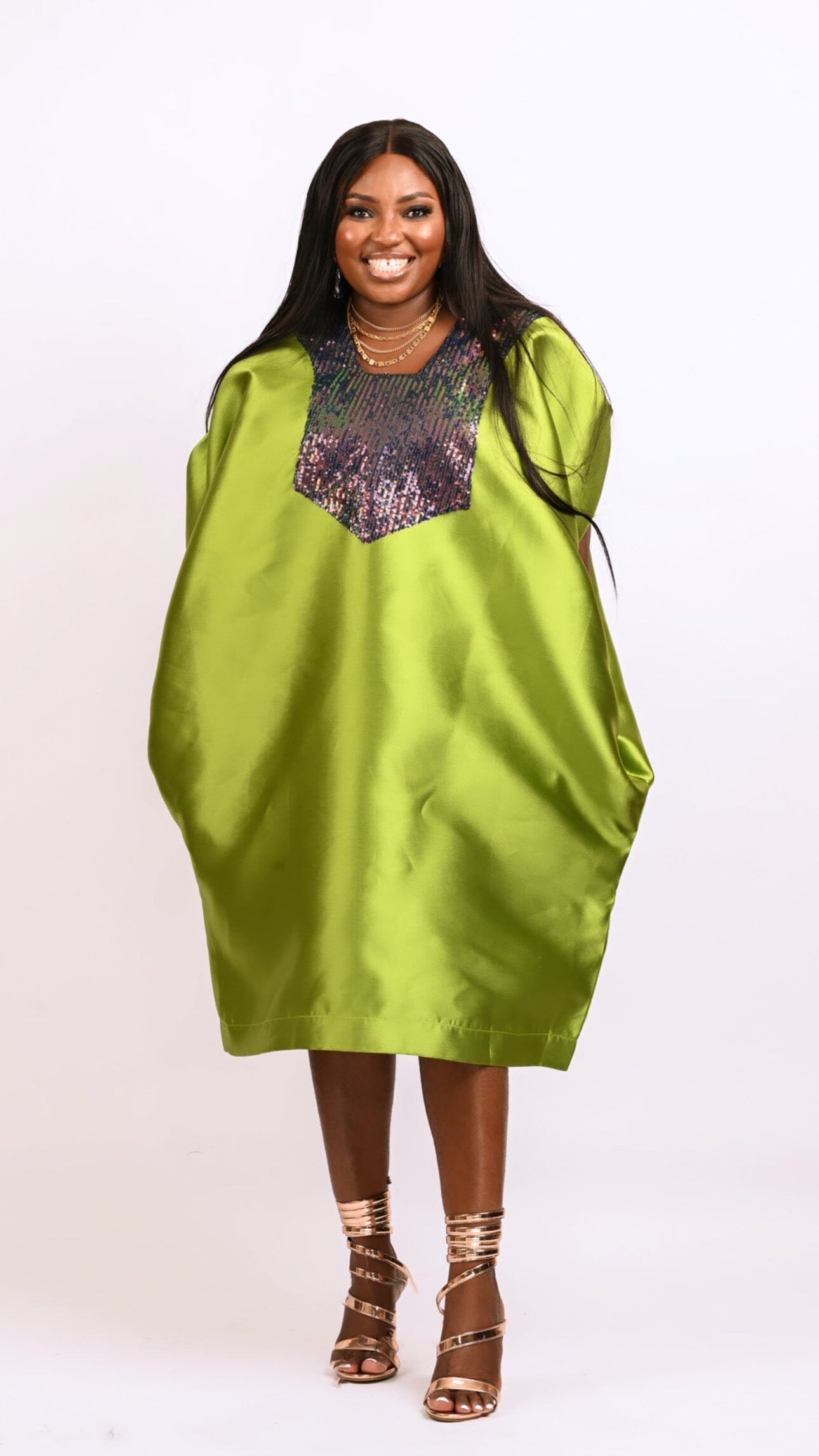 Buga Boubou short dress with multicolored sequin neck line Look 9