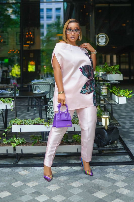Goddess pant set (peach) - silk matching set with sequin