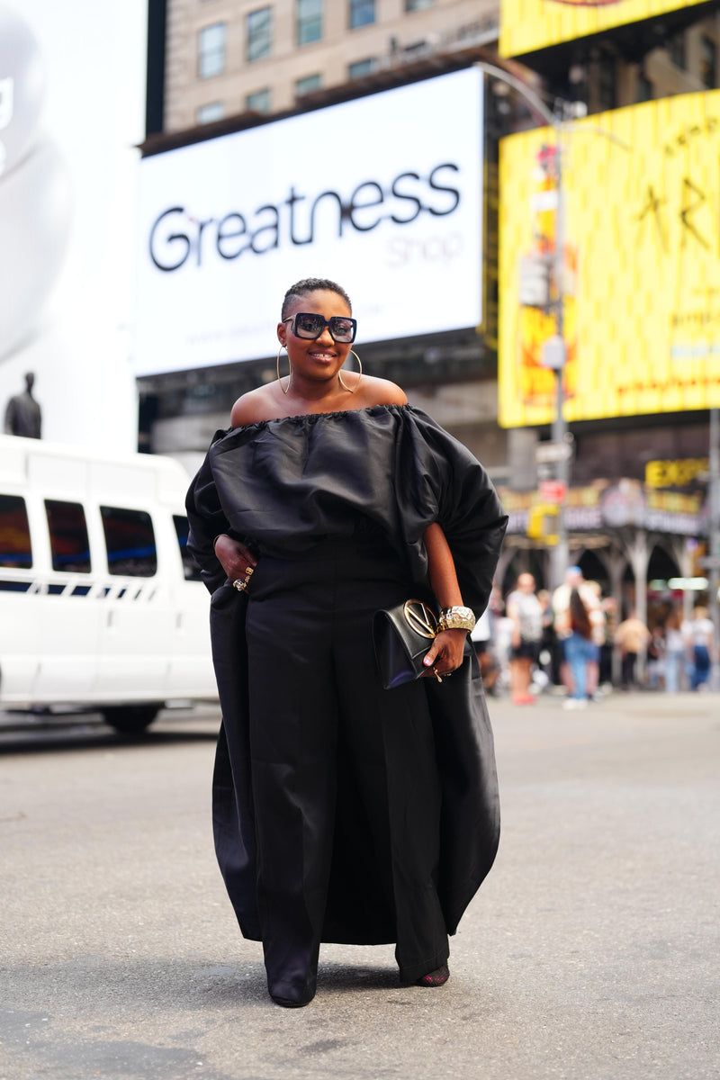 2- piece Kese black cape high low and wide leg pant set