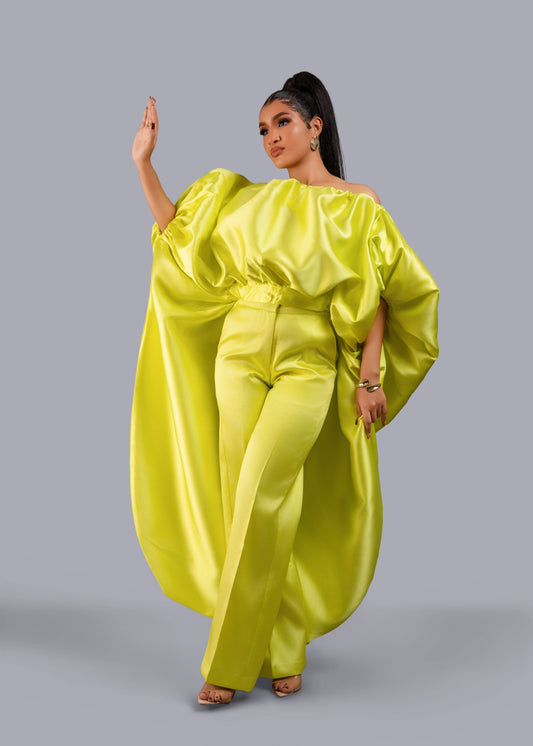 2- piece Kese neon cape high low and wide leg pant set