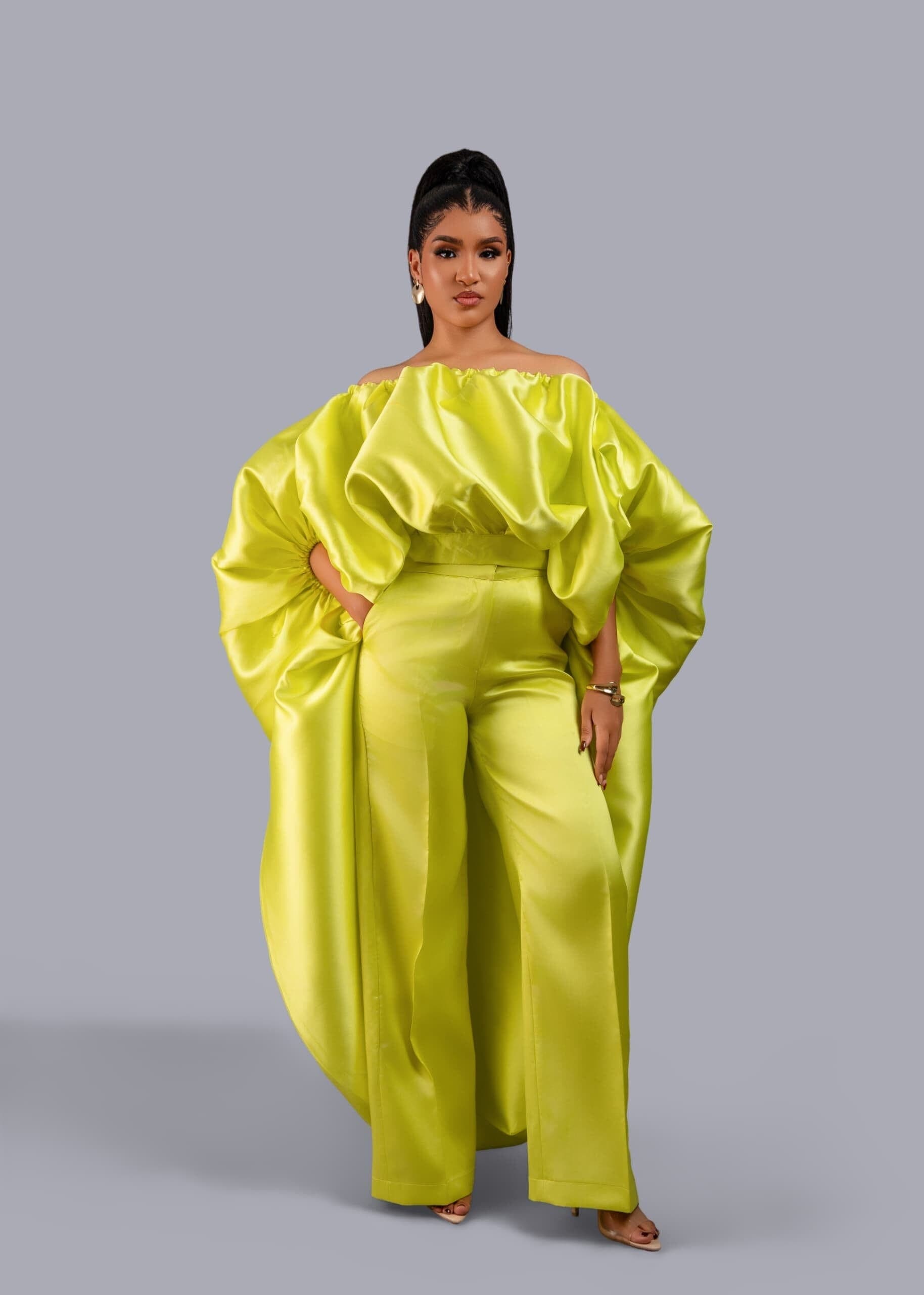 2- piece Kese neon cape high low and wide leg pant set
