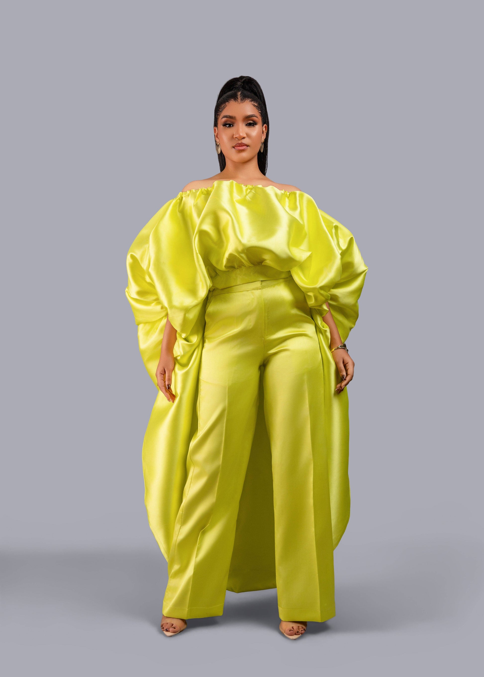 2- piece Kese neon cape high low and wide leg pant set
