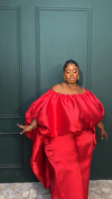 2-piece Kese red cape high low and wide leg pant set
