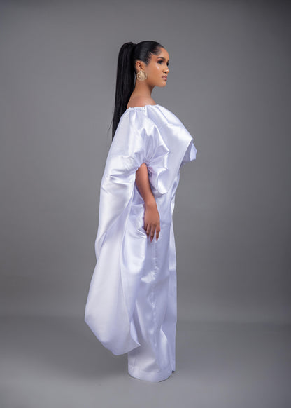 2- piece Kese white cape high low and wide leg pant set