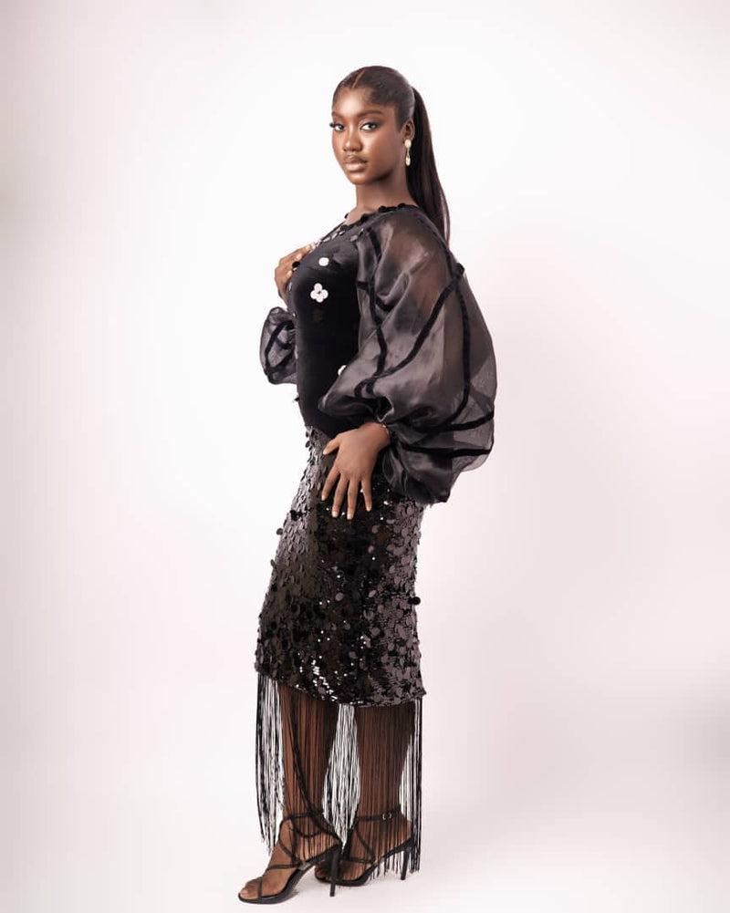 ACHALUGO BLACK VELVET DRESS