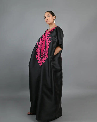 Black Buga With Pink Embroidery Boubou