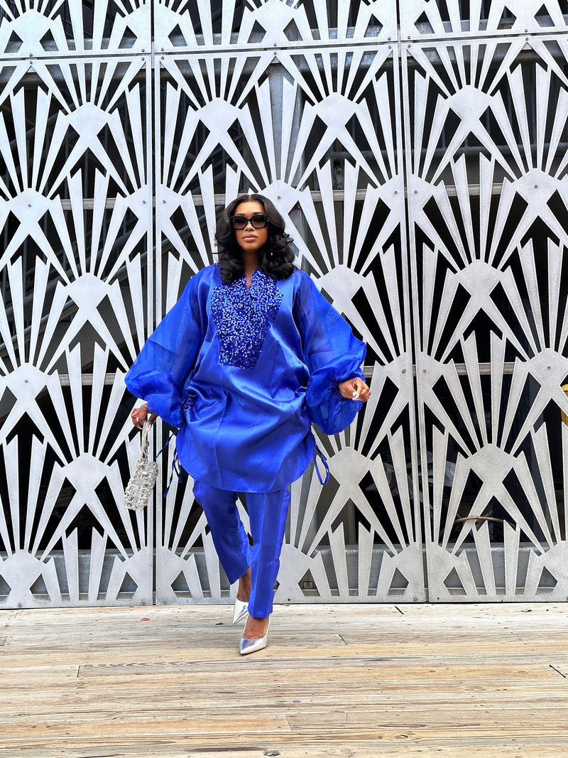 Boss Set Straight pants and long Tunic Top (Blue)