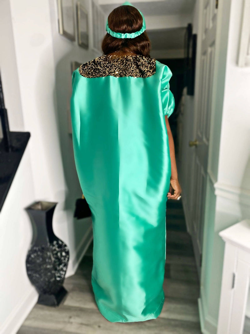 Buga Boubou dress (Green)- African kaftan with Silk fabric