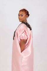 Buga Boubou dress (peach)- African maxi dress with Silk fabric