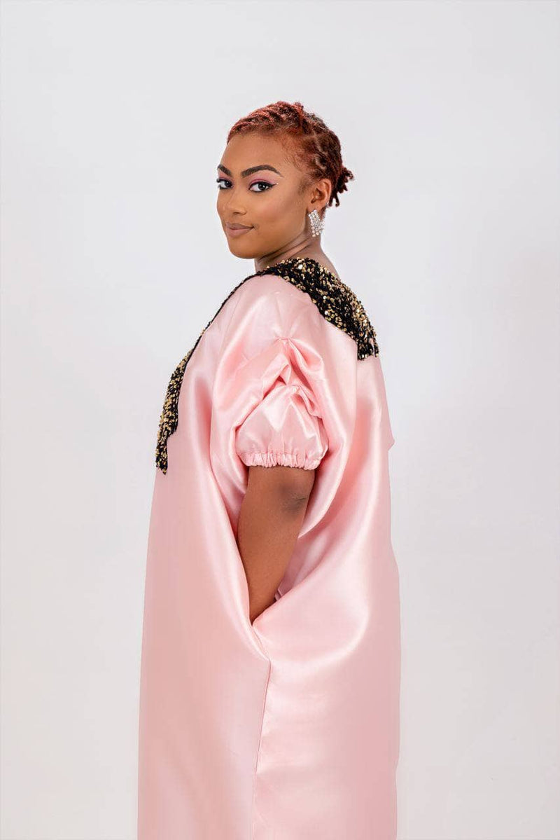 Buga Boubou dress (peach)- African maxi dress with Silk fabric