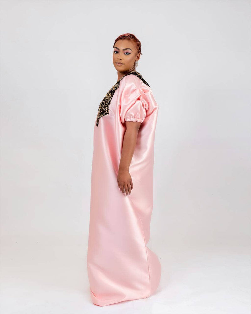 Buga Boubou dress (peach)- African maxi dress with Silk fabric