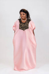 Buga Boubou dress (peach)- African maxi dress with Silk fabric