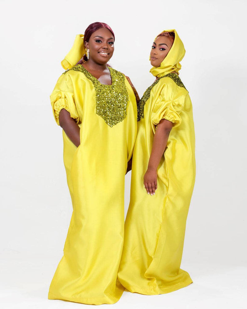 Buga Boubou (Neon)- African maxi dress with Silk fabric