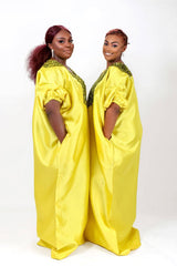 Buga Boubou (Neon)- African maxi dress with Silk fabric