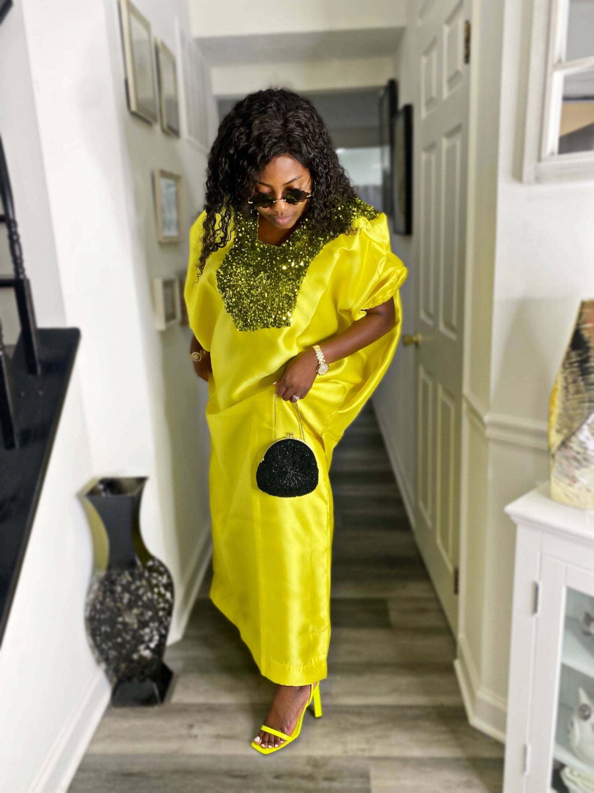Buga Boubou (Neon)- African maxi dress with Silk fabric