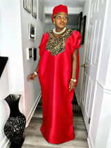 Buga Boubou (Red)- African maxi dress with Silk fabric