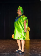 Buga Boubou short dress with multicolored sequin neck line (olive green)