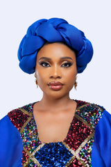 Buga Boubou Short Dress with Multicolored Sequin neckline (Blue)