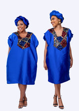 Buga Boubou Short Dress with Multicolored Sequin neckline (Blue)