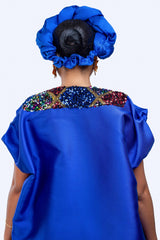 Buga Boubou Short Dress with Multicolored Sequin neckline (Blue)