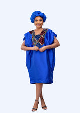 Buga Boubou Short Dress with Multicolored Sequin neckline (Blue)
