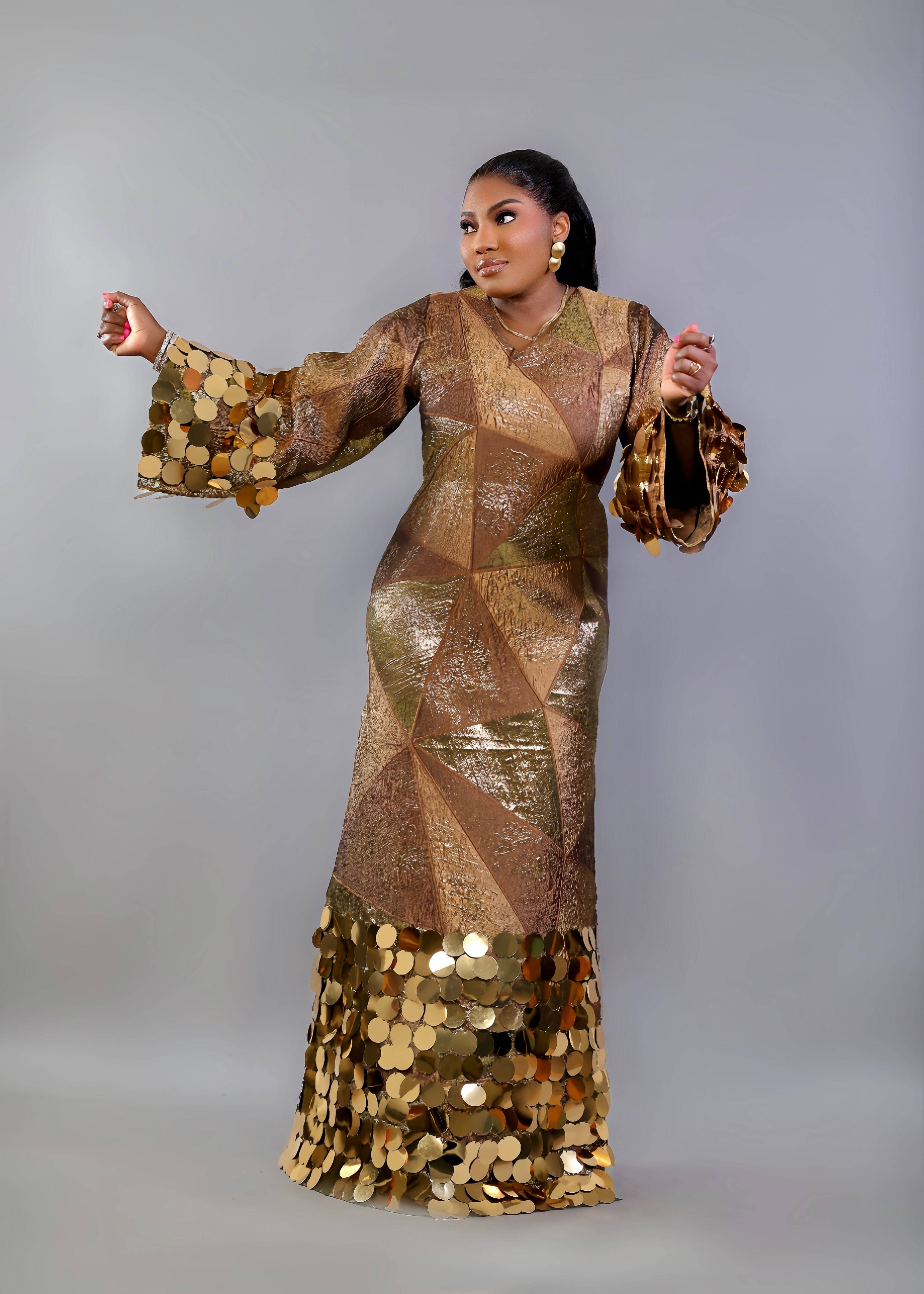 FIA GOLD BROCADE DRESS - Bibirẹ̀