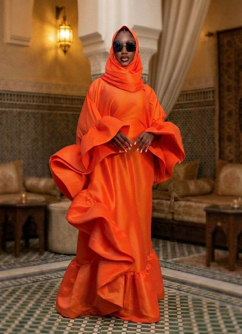 Flako Orange Boubou in mikado silk – Bibiré