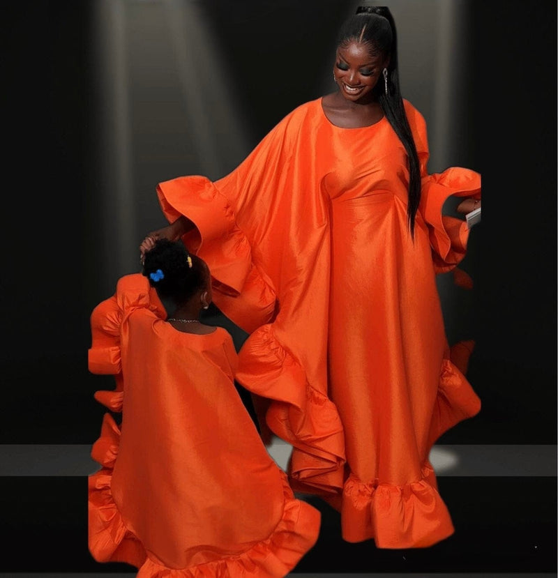 Flako Orange Boubou ruffle detail – Bibiré